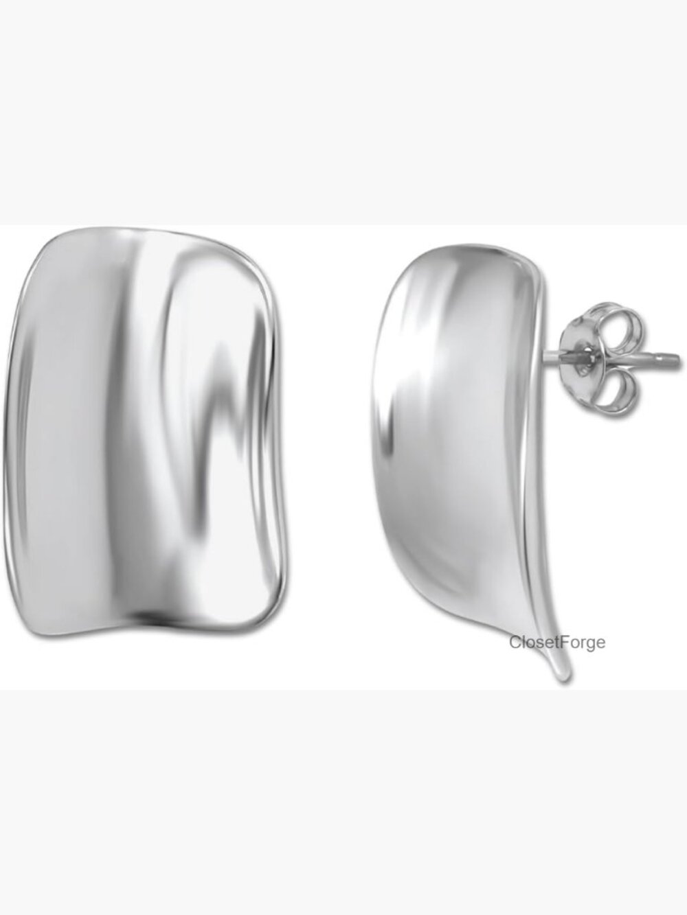 Sterling Silver Organic Rectangle Button Earrings - Polished 16x22mm
